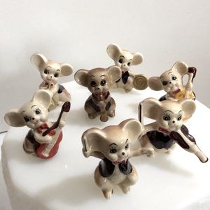 🩷🐭 Vintage set of seven band of musical mice figures